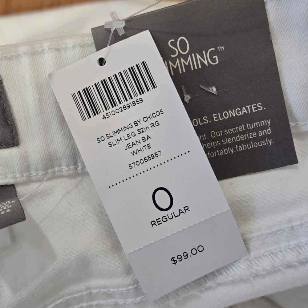 Chico’s So Slimming Slim Straight Leg Jeans White Stretch 0 Size 4 Small NWT - Picture 2 of 12